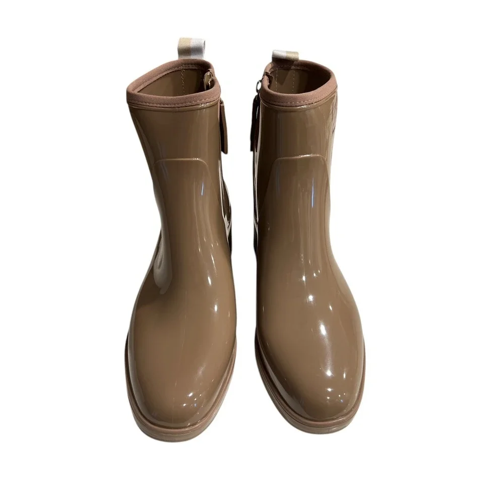 KATE SPADE NEW YORK Womens Beige Back Pull-Tab Puddle Block Heel Rain Boots‎ 11